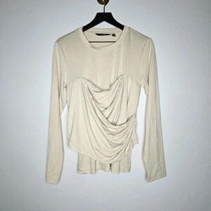 Vero Moda Long Sleeve Crew‎ Neck Wrap Detail Top in  Beige